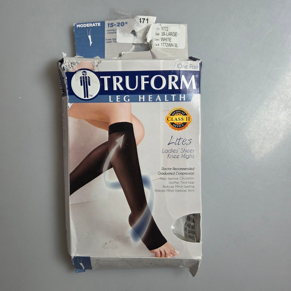 Truform 1772 3XL White Compression Stockings 15-20 mmHg Open Toe Knee High Lites